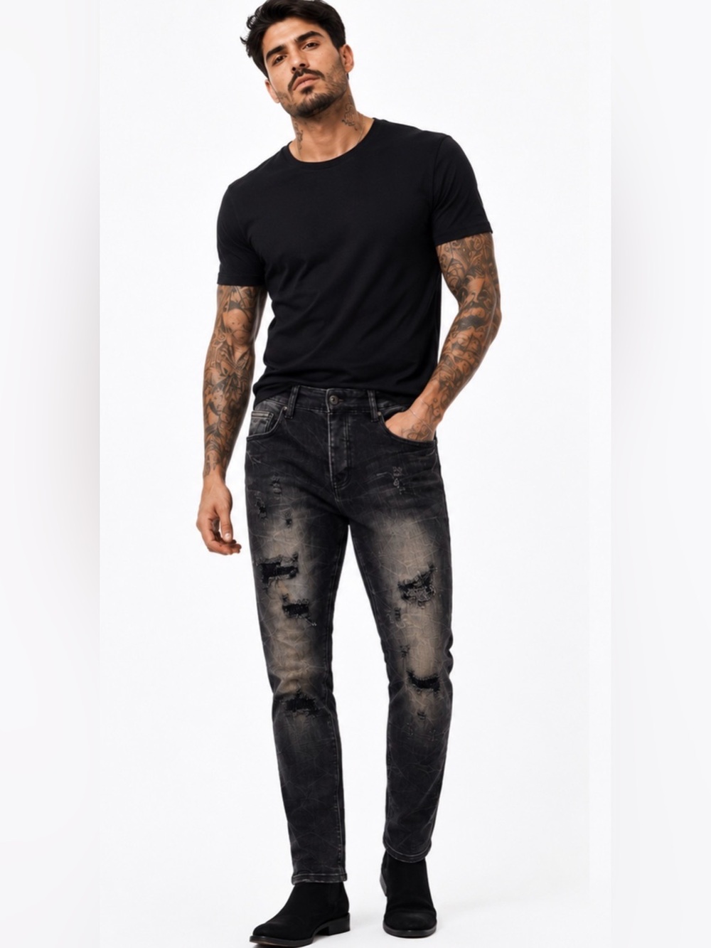 Valabasas Distressed Vintage Wash Black Denim Jeans Mens Size 32” - NWOT